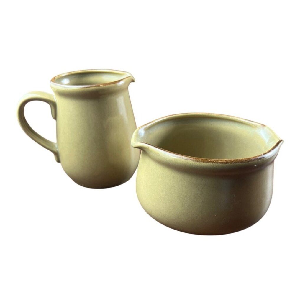 Vintage Hearthside Hand-Painted Stoneware Creamer & Sugar Bowl‎ Set - Japan